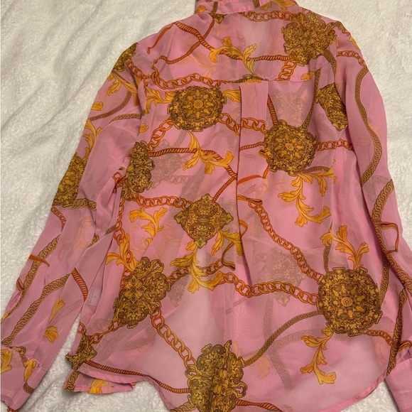 Print Sheer Button-Up Blouse (Size S) - Picture 4 of 6